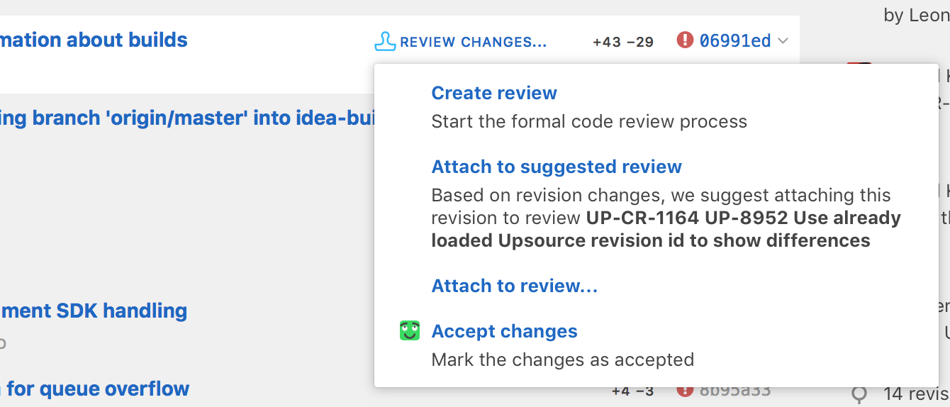 Подсказка при создании Code Review