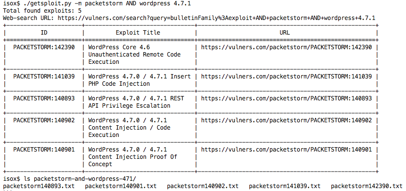 Getsploit: поиск и загрузка эксплойтов по агрегированной базе данных - 3