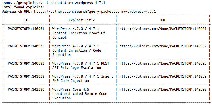Getsploit: поиск и загрузка эксплойтов по агрегированной базе данных - 4