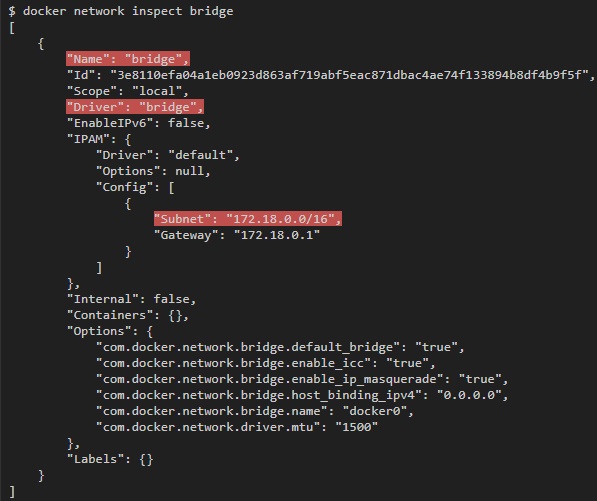 docker network inspect bridge
