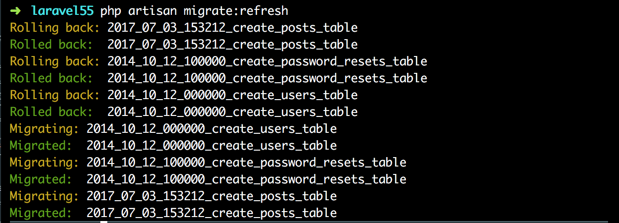 php artisan migrate refresh