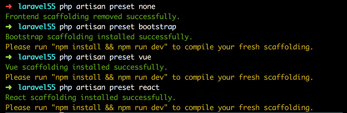 php artisan preset react