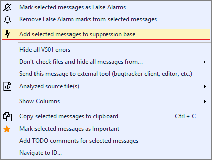 Как перешагнуть через legacy и начать использовать статический анализ кода - 5 Рисунок 4 - Контекстное меню предупреждения анализатора