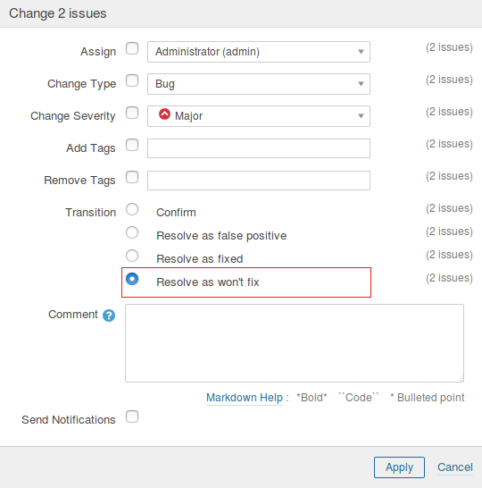 Как перешагнуть через legacy и начать использовать статический анализ кода - 9 Рисунок 7 - Массовое изменение статуса ошибок