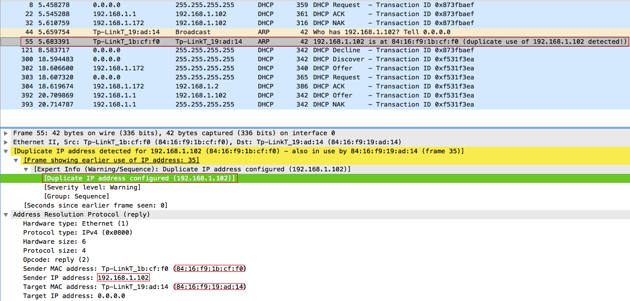 IP address conflict detected