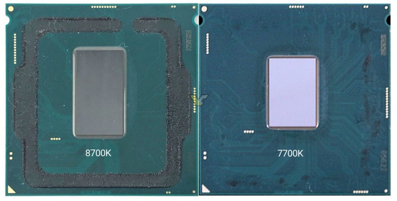 Площадь кристалла Intel Core i7-8700K больше площади кристалла Intel Core i7-7700K