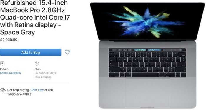 Apple начала продавать восстановленные 15-дюймовые MacBook Pro выпуска этого года