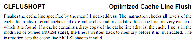 CLFLUSHOPT, Cache Line Flush Optimized