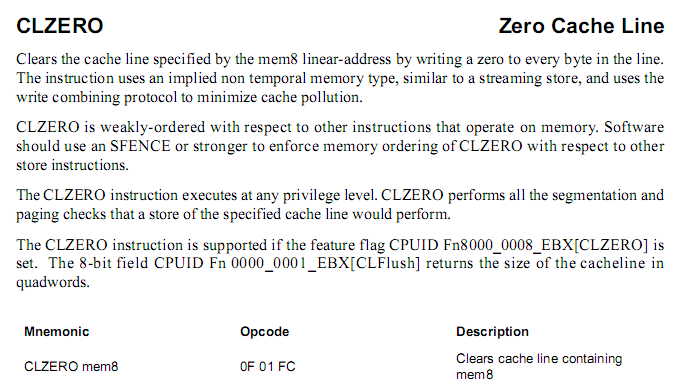 CLZERO, Cache Line Zero