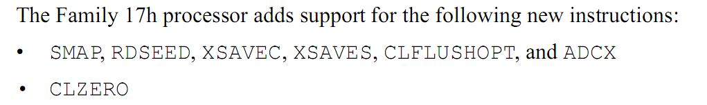 Список технологий и инструкций, поддержка которых реализована в AMD CPU семейства 17h