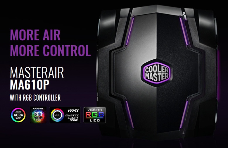 Вентиляторы систем охлаждения Cooler Master MasterAir MA410P и MA610P снабжены полноцветной подсветкой