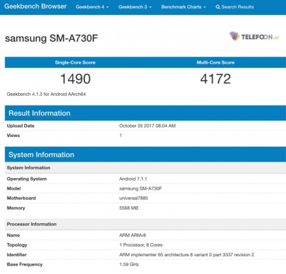 Смартфон Samsung Galaxy A7 (2018) с 6 ГБ ОЗУ замечен в Geekbench