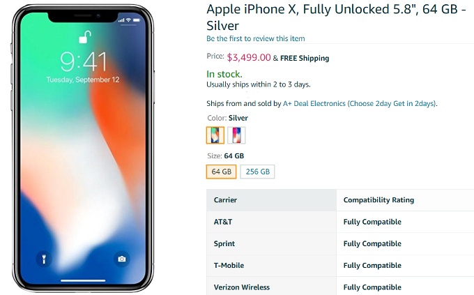 На Amazon смартфоны iPhone X продают по цене несколько тысяч долларов
