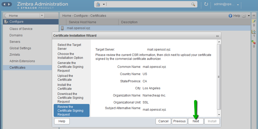 Установка SSL-сертификата на Zimbra - 6