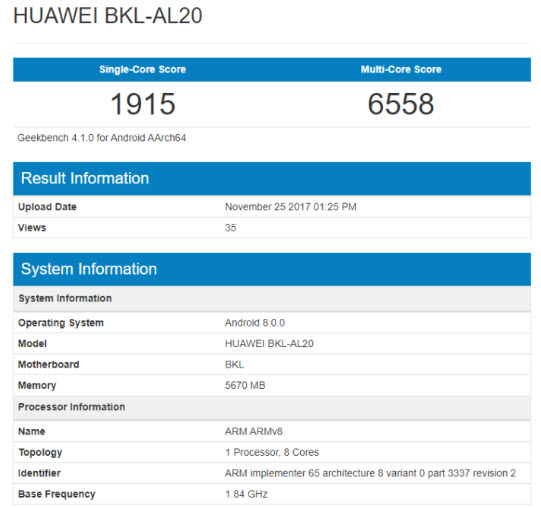 Смартфон Honor V10 замечен в базе данных Geekbench