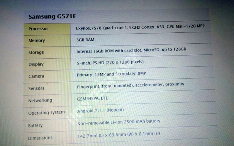 Основой устройства служит SoC Exynos 7570