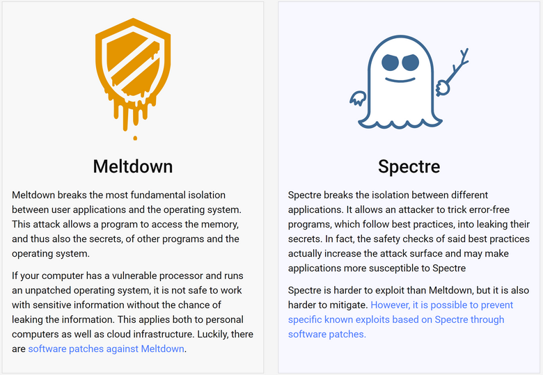 Уязвимости в процессорах назвали Meltdown и Spectre