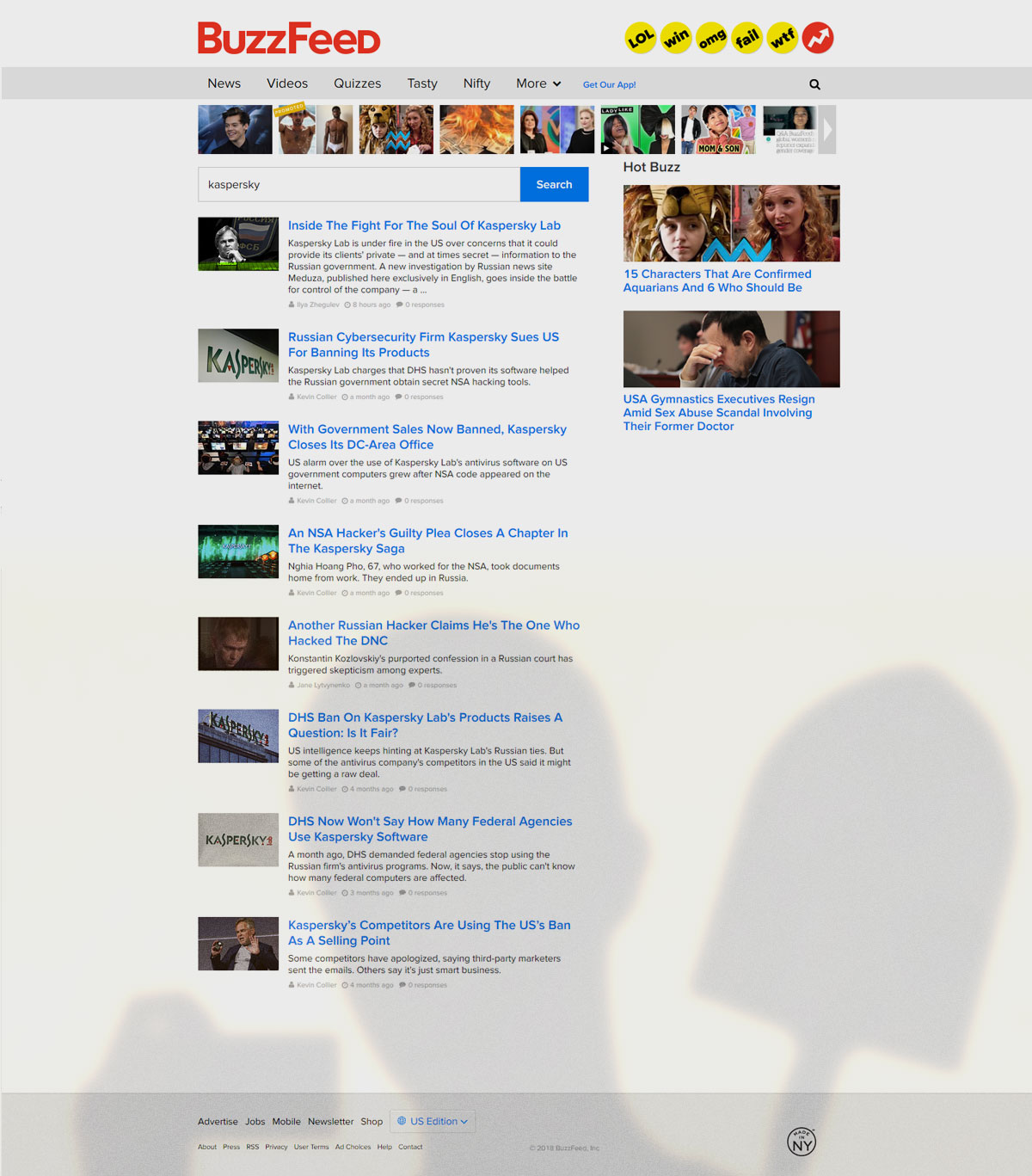 Упоминания касперского на buzzfeednews, 8 штук