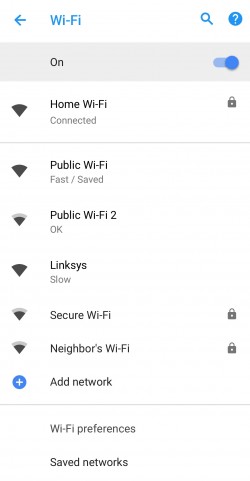 Android 8.1 показывает скорость доступных сетей Wi-Fi