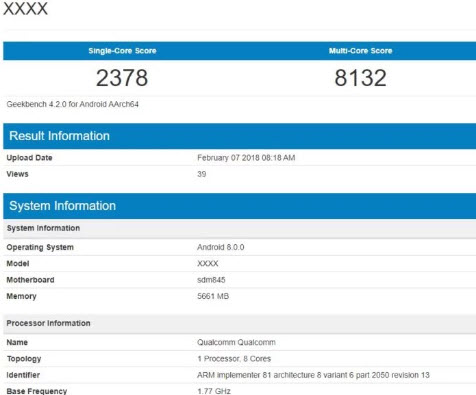 Неизвестный смартфон с SoC Snapdragon 845 замечен в Geekbench