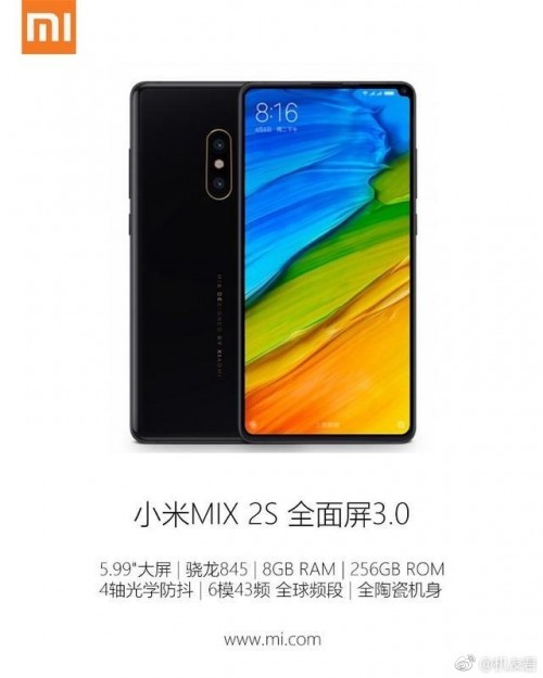 Опубликованы рекламный баннер и характеристики смартфона Xiaomi Mi Mix 2S