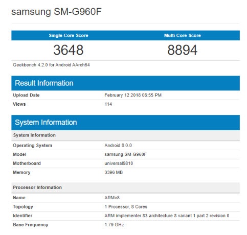 Samsung Galaxy S9 с SoC Exynos 9810 существенно опередил Galaxy S9+ с SoC Snapdragon 845 в тесте Geekbench