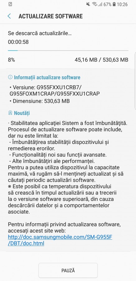 Обновление носит версию G950FXXU1CRB7 для S8 и G955XXU1CRB7 — для S8+