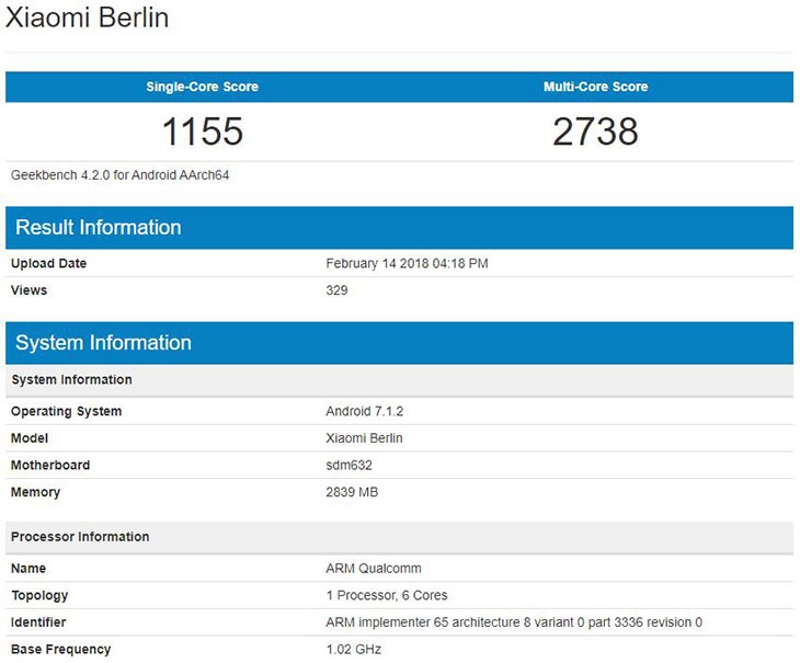 Xiaomi Berlin протестирован в бенчмарке Geekbench