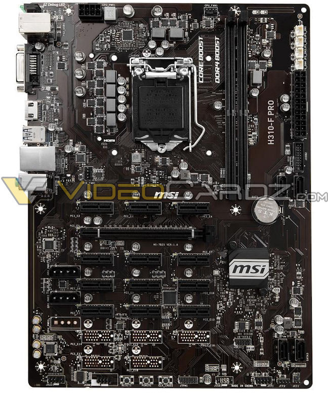 На плате MSI H310-F Pro есть 13 слотов PCIe x1