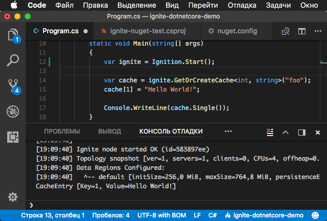 Ignite.NET in Visual Studio Code on macOS