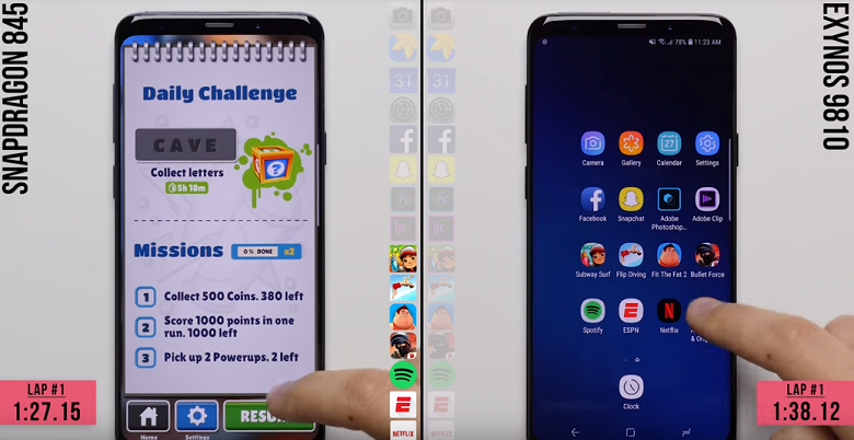 Смартфон Samsung Galaxy S9 с SoC Snapdragon 845 оказывается чуть быстрее варианта с Exynos 9810 - 1