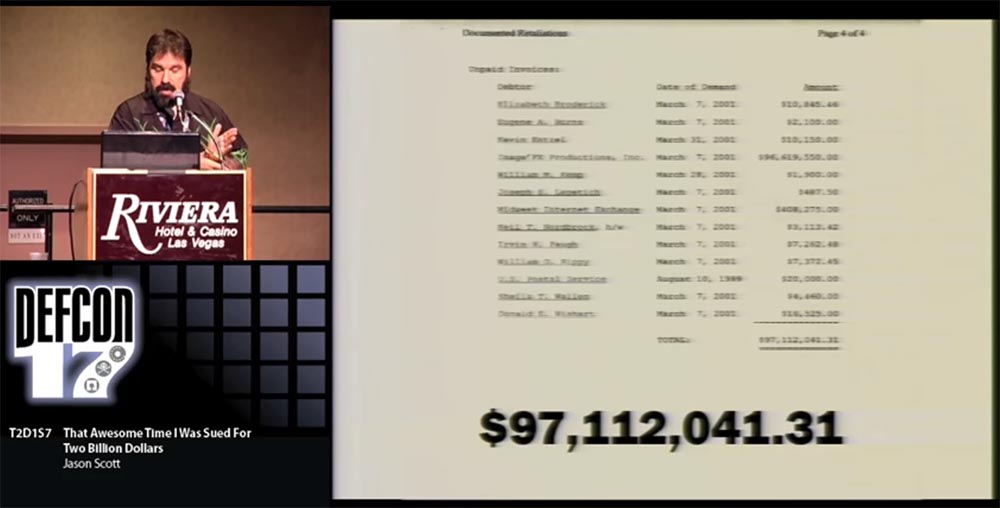 Конференция DEFCON 17. «Это восхитительное время, когда меня обвинили в ущербе на 2 миллиарда долларов». Джейсон Скотт - 8