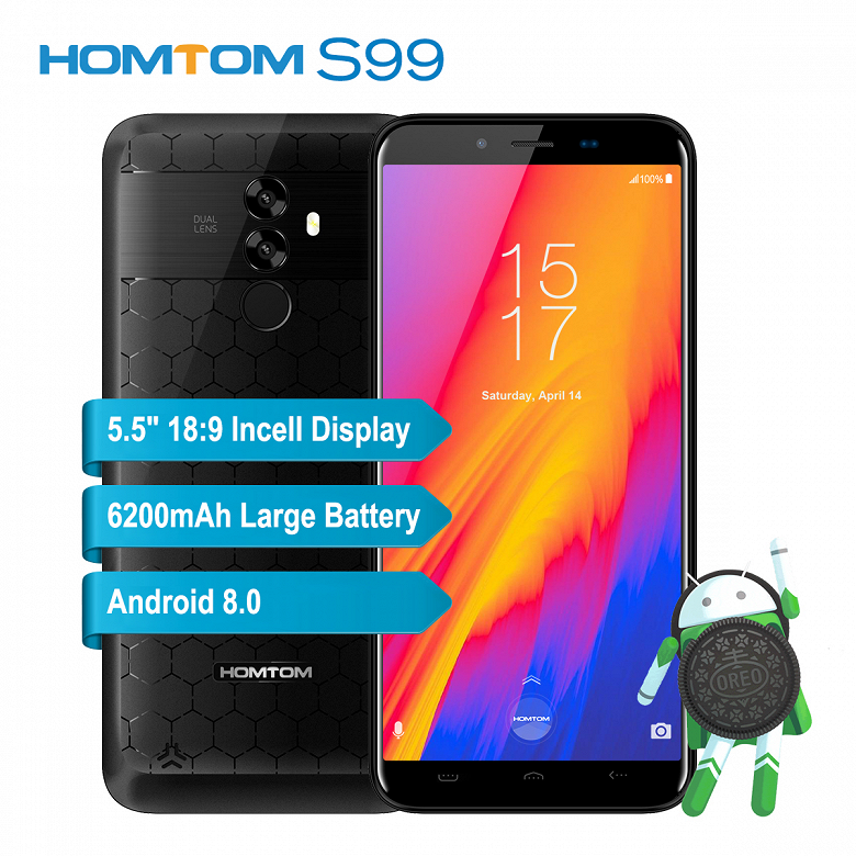 Смартфон Homtom S99 получил аккумулятор емкостью 6200 мА•ч и Android 8.0