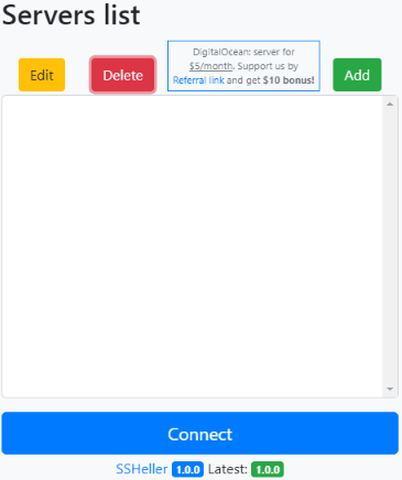 SSHeller servers list