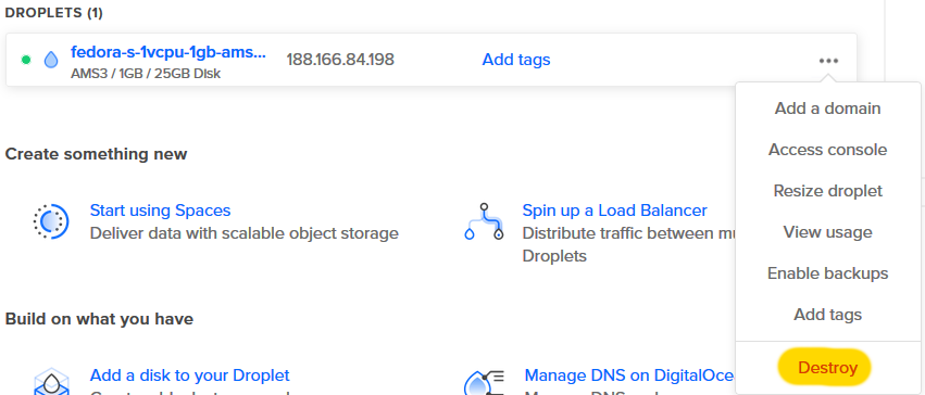 Установка OpenVPN в несколько кликов - 23 DigitalOcean destroy