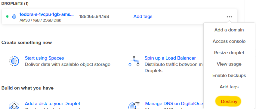 DigitalOcean destroy