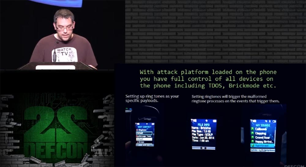 Конференция DEFCON 22. «DDOS атака сотовым телефоном за $2 в день: 70 звонков в минуту». Вестон Хеккер - 19 Конференция DEFCON 22. «DDOS атака сотовым телефоном за $2 в день: 70 звонков в минуту». Вестон Хеккер - 19