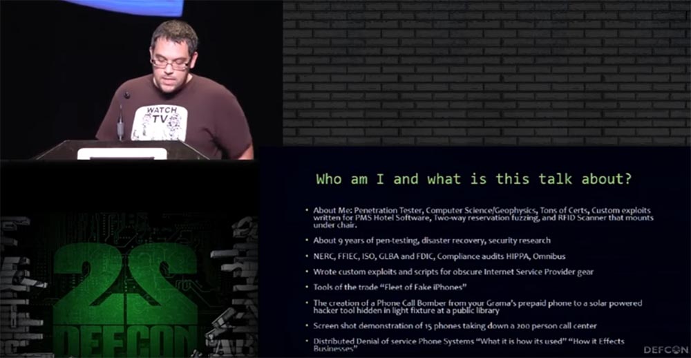 Конференция DEFCON 22. «DDOS атака сотовым телефоном за $2 в день: 70 звонков в минуту». Вестон Хеккер - 1