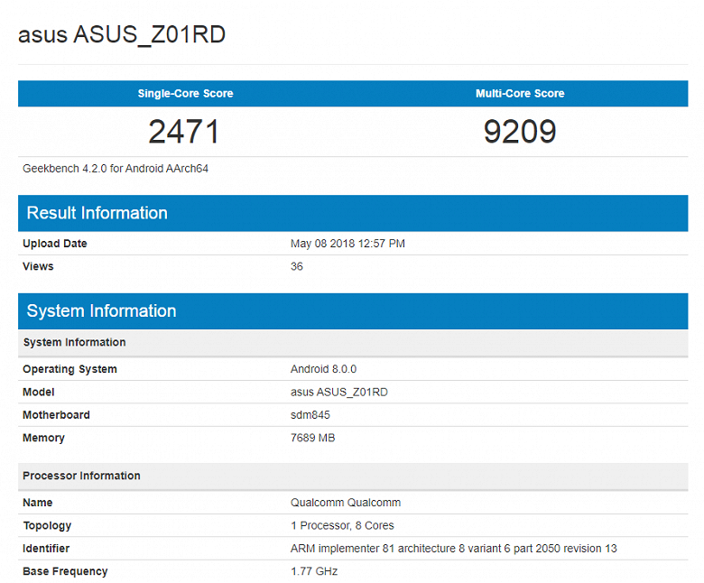 Смартфон Asus Zenfone 5Z демонстрирует впечатляющий результат в GeekBench