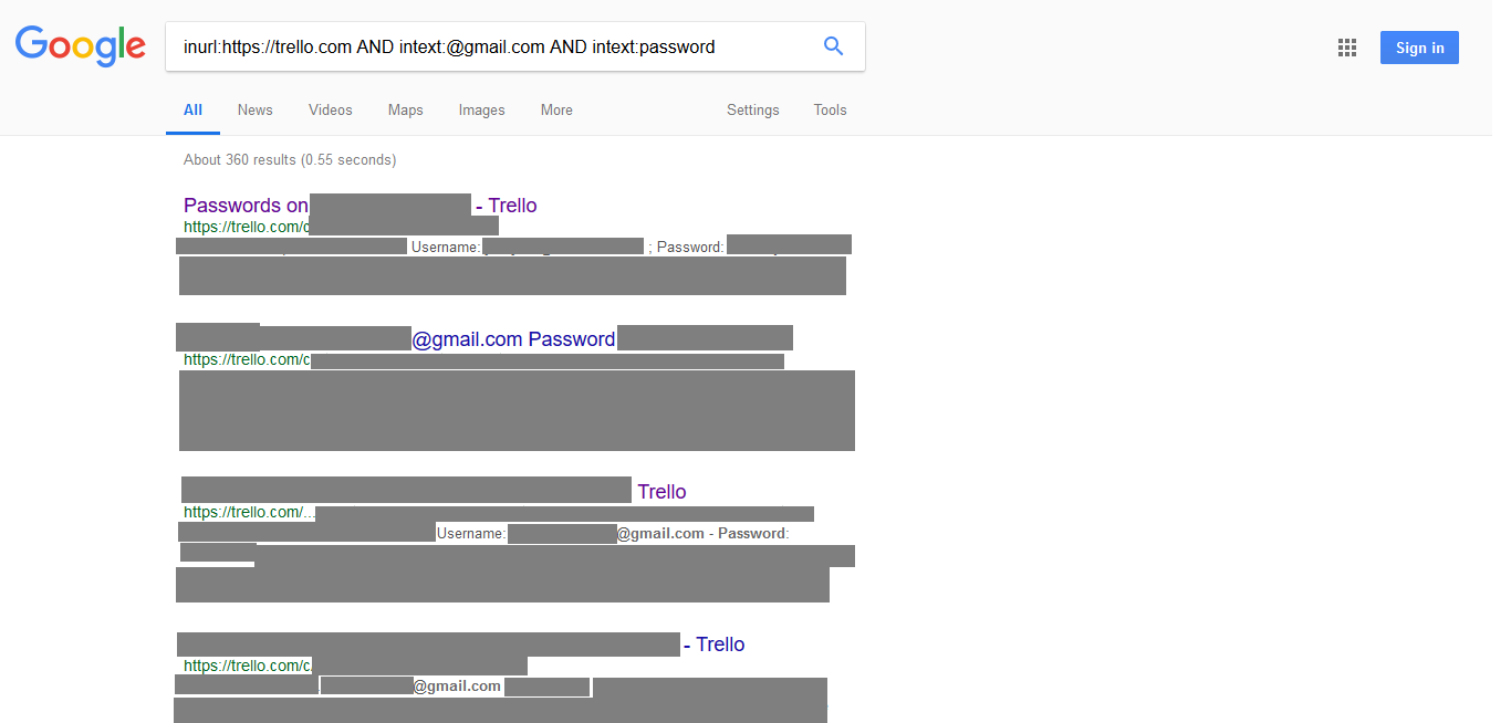 Рассказ о том, как я, с помощью Google, нашёл пароли на десятках публичных досок Trello - 2