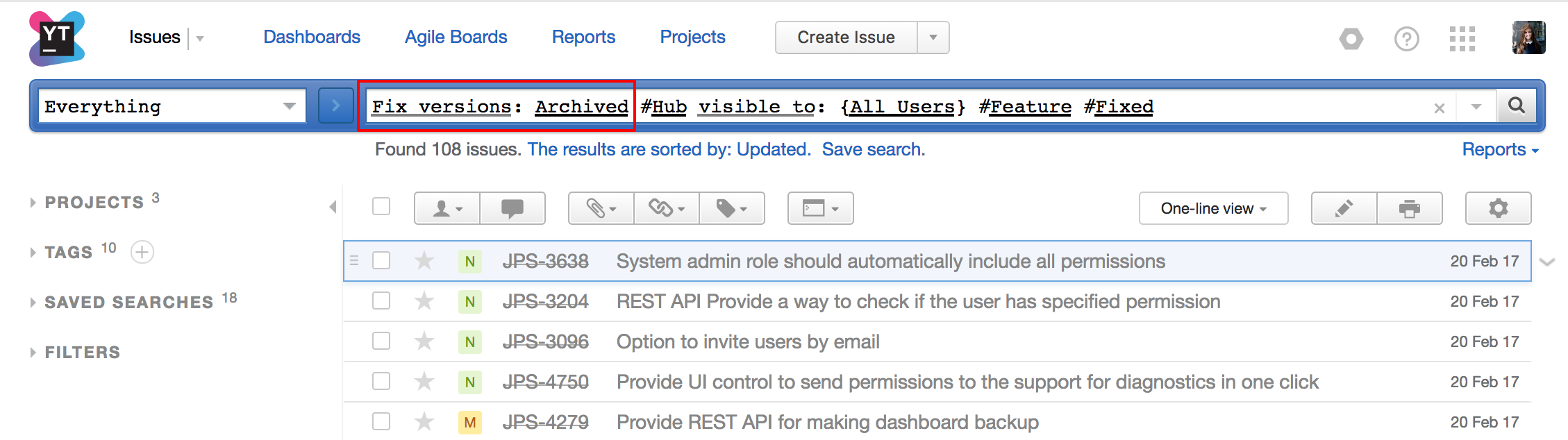 Релиз YouTrack 2018.2: новая страница проектов, Docker-образ YouTrack и многое другое - 13 Релиз YouTrack 2018.2: новая страница проектов, Docker-образ YouTrack и многое другое - 13