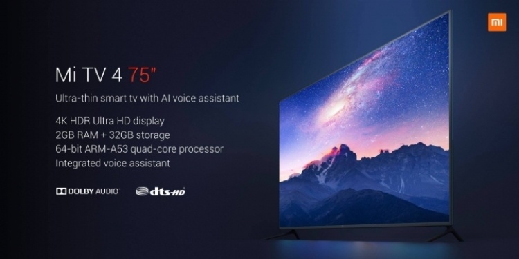 Xiaomi Mi TV 4 75″: смарт-ТВ с экраном 4К HDR за $1405 Xiaomi Mi TV 4 75″: смарт-ТВ с экраном 4К HDR за $1405