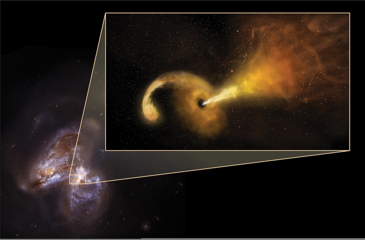 В центре слияния двух галактик астрономы нашли следы пиршества сверхмассивной черной дыры - 1