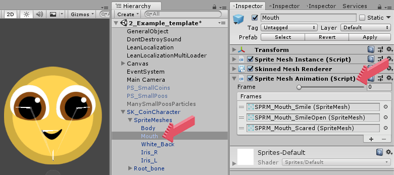 sprite mesh animation переключение выражений лица спрайтами