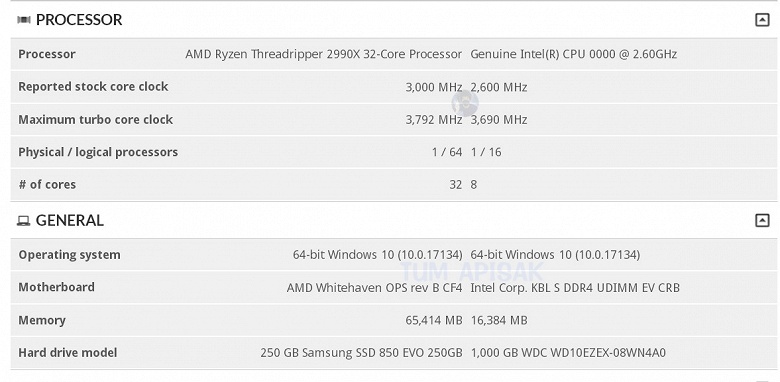 Процессор AMD Ryzen Threadripper 2990X замечен в базе данных 3DMark