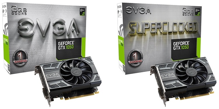 EVGA предлагает две модели GeForce GTX 1050 с объёмом памяти 3 Гбайт