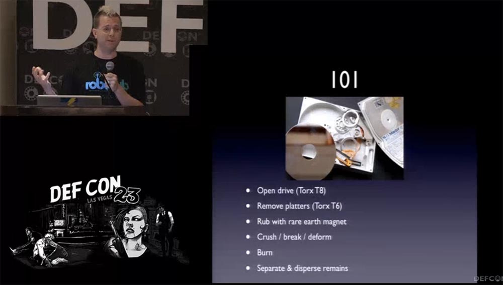 Конференция DEFCON 23. Как я потерял свой второй глаз, или дальнейшие исследования в области уничтожении данных. Часть 1 - 5 Конференция DEFCON 23. Как я потерял свой второй глаз, или дальнейшие исследования в области уничтожении данных. Часть 1 - 5