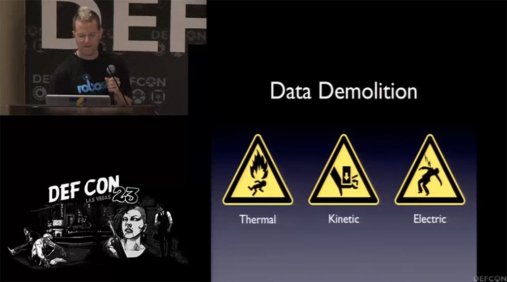 Конференция DEFCON 23. Как я потерял свой второй глаз, или дальнейшие исследования в области уничтожении данных. Часть 1 - 6 Конференция DEFCON 23. Как я потерял свой второй глаз, или дальнейшие исследования в области уничтожении данных. Часть 1 - 6