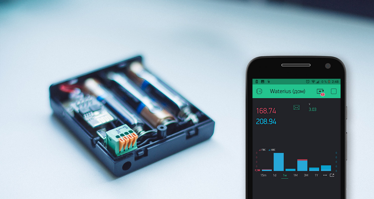 Вотериус: Передача показаний воды на телефон по Wi-Fi (4 года от батареек) - 1