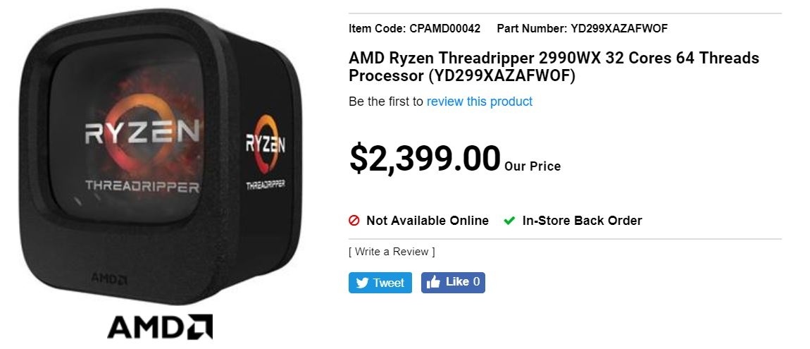Канадский магазин оценил AMD Ryzen Threadripper 2990X в $1850